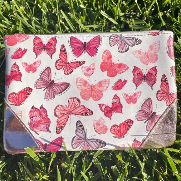 Mauve, Pink Mini Zipper Bag with Butterfly Pattern - Picture 1 of 2